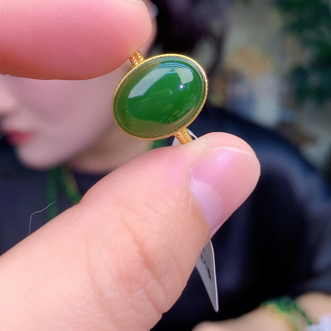 吊坠(不含链)银S925镶嵌和田玉（碧玉）戒指