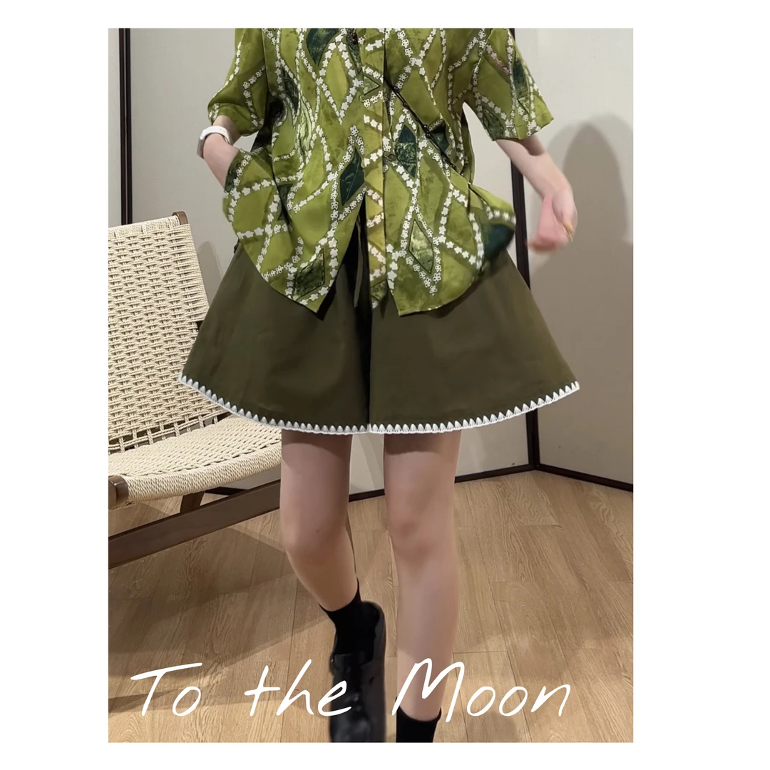 UpSd 原创【iinma】短裤麻料下摆刺绣口袋松紧腰百搭休闲显瘦夏季