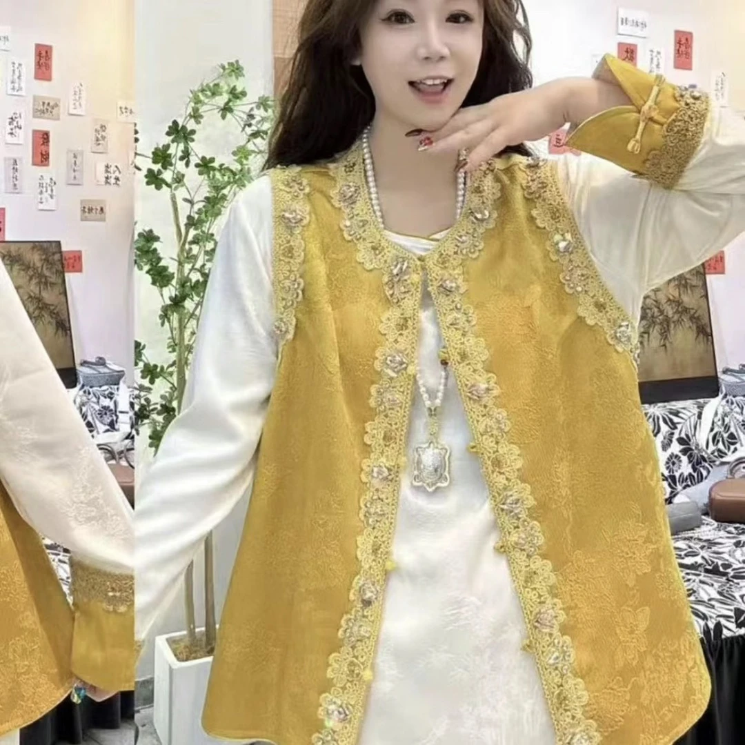 2025新款重工提花刺绣马甲女设计感国风气质百搭减龄外穿上衣大码