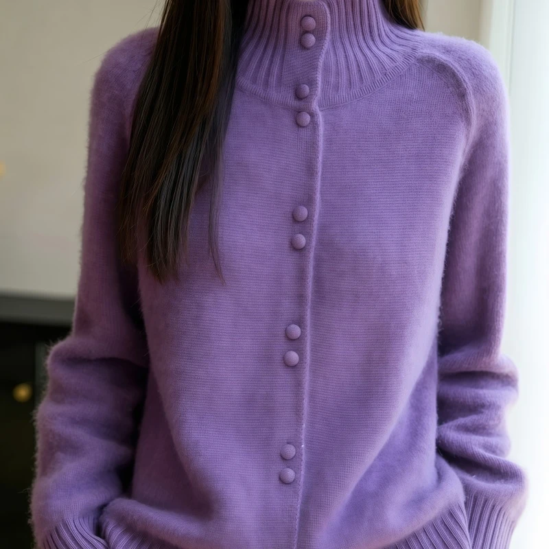 素订女装原创品牌旗舰店时尚洋气气质简约百搭立领针织开衫秋冬