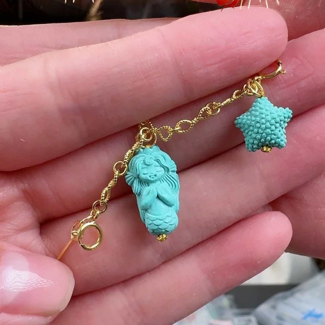 绿松石珠宝奇石18K金镶嵌晨**听