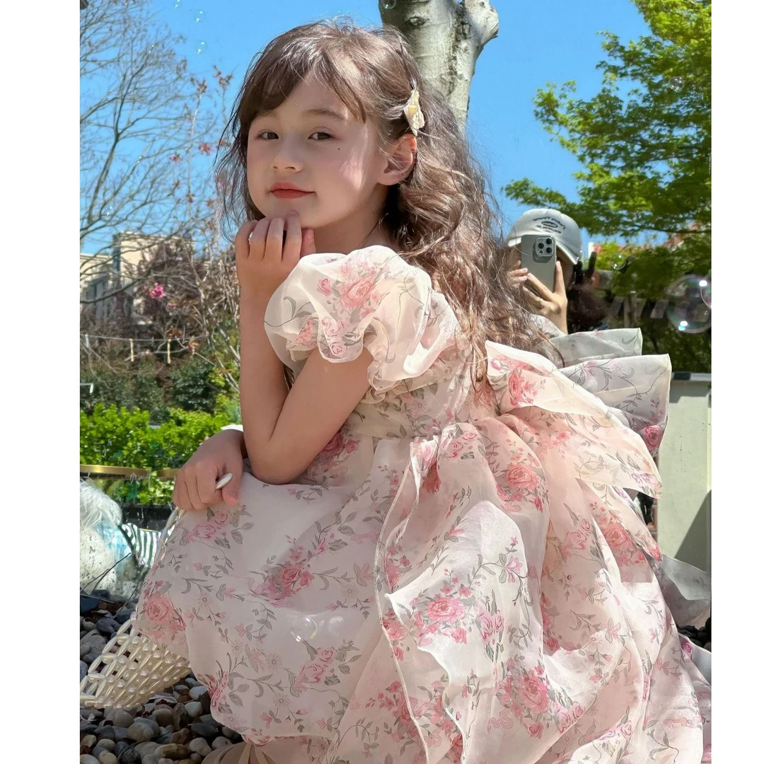 夏季新款女童雪纺连衣裙碎花裙子韩版夏季长款碎花裙子女童公主裙