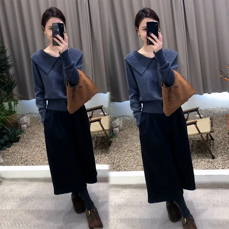 2025秋季新款设计感时尚百搭减龄长袖针织上衣女搭配休闲裤两件套