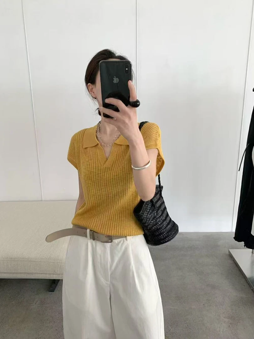 55002 韩系Polo领坎肩针织衫（衣长50左右）