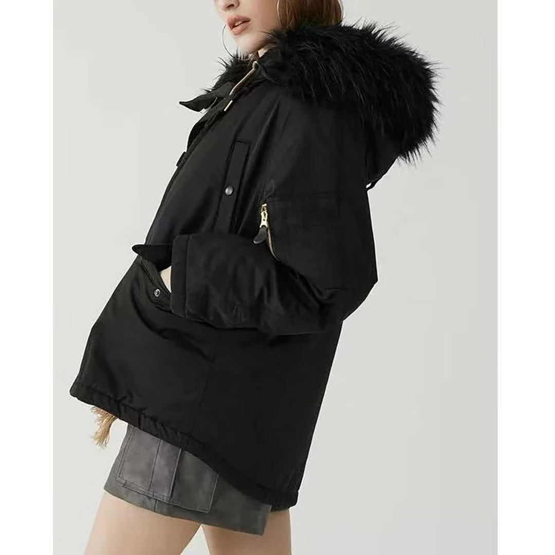 5490 L16冬季新品连帽毛领保暖棉服女百搭宽松潮流