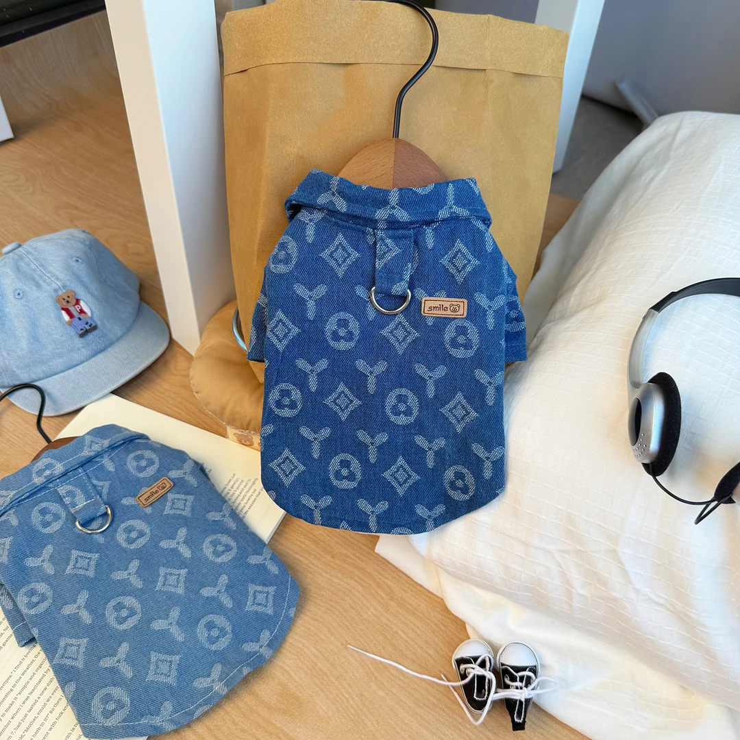 宠物服饰秋冬防风牛仔衬衫猫猫狗狗衣服保暖潮牌帅气防着凉服饰