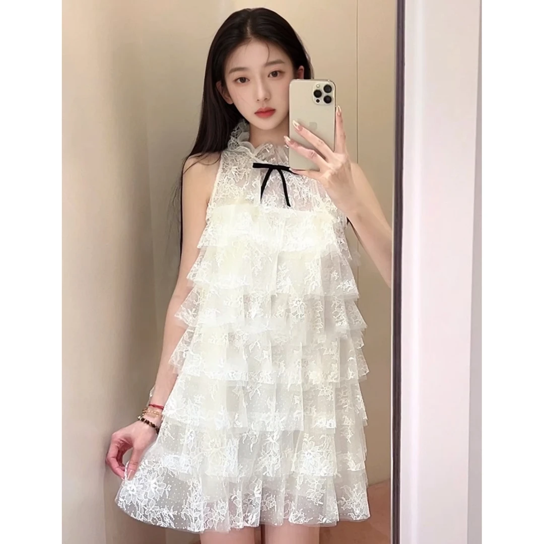 【DE MYSTERE】夏季新款浪漫甜美洋气蕾丝无袖蛋糕连衣裙GFC1050960