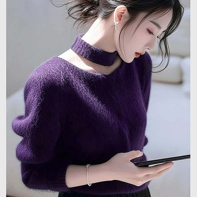 冬季新年软糯独特打底外穿针织上衣女漂亮慵懒高级感纯色毛衣女