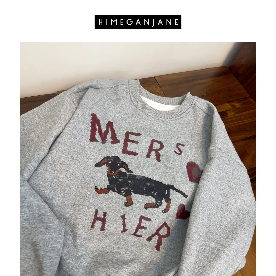 HIMEGANJANE 腊肠狗狗卫衣 韩版圆领宽松上衣24255