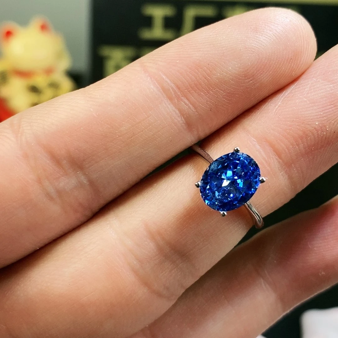 蓝宝石戒指银S925镶嵌
