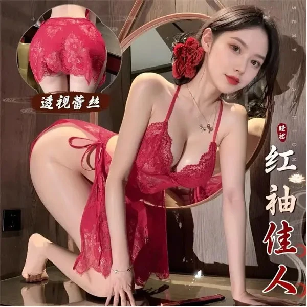梦欲/性感蕾丝连体睡衣时尚绑带唯美浪漫纯欲轻奢睡裙A55