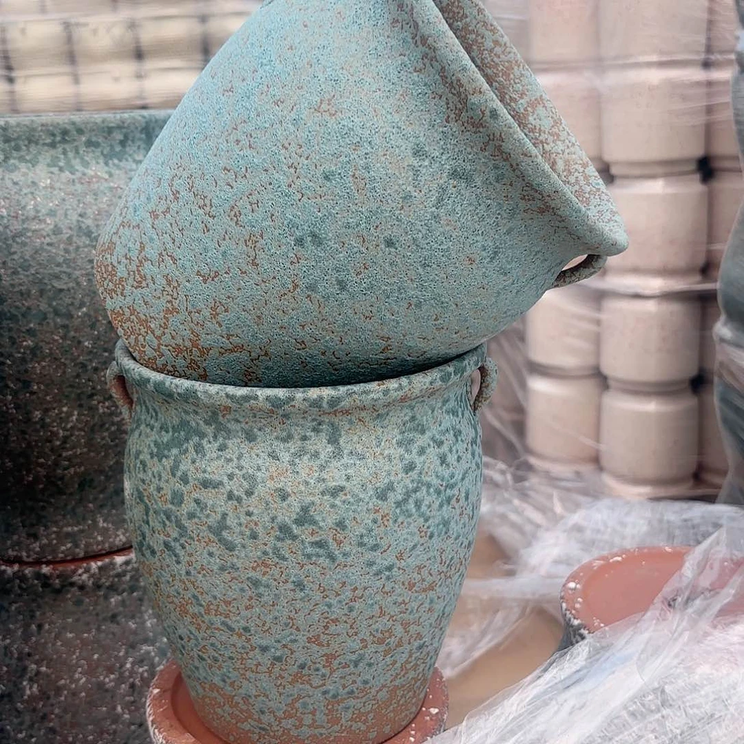 紫砂花盆复古泡泡耳两个口径19高度21