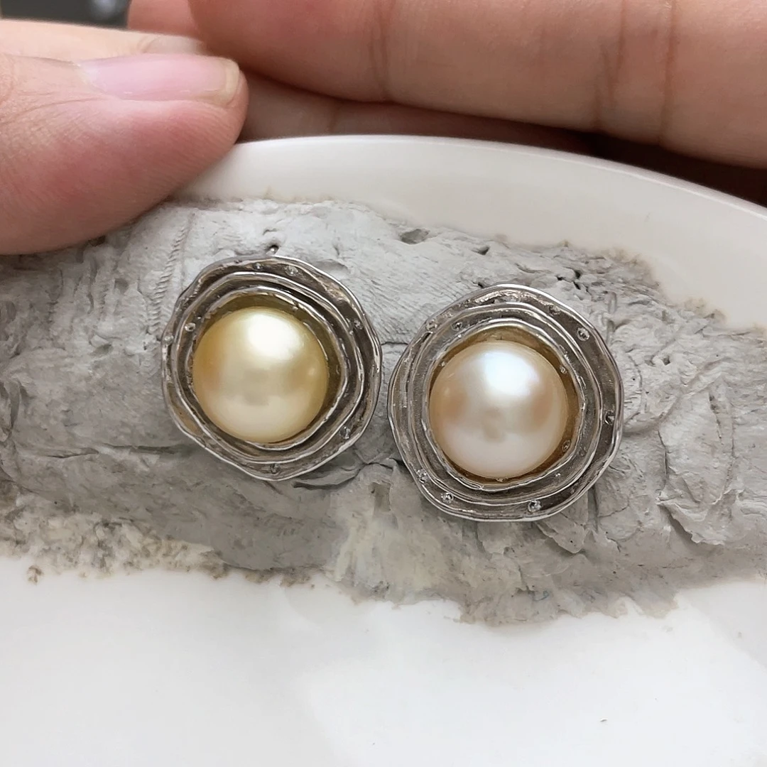 银S925镶嵌耳饰海水珍珠