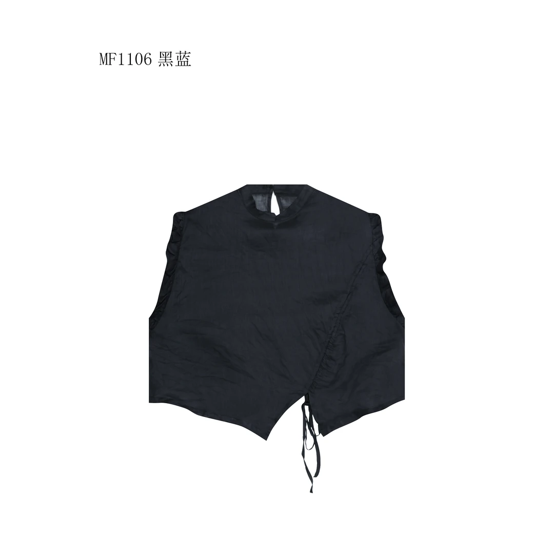 【麻訪家】MF1106黑蓝文艺简约气质不规则百搭上衣背心