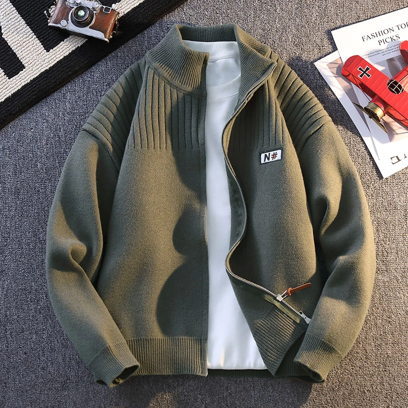 侨迪蒙拉时尚男士春秋季立领针织开衫外套简约休闲百搭上衣服夹克