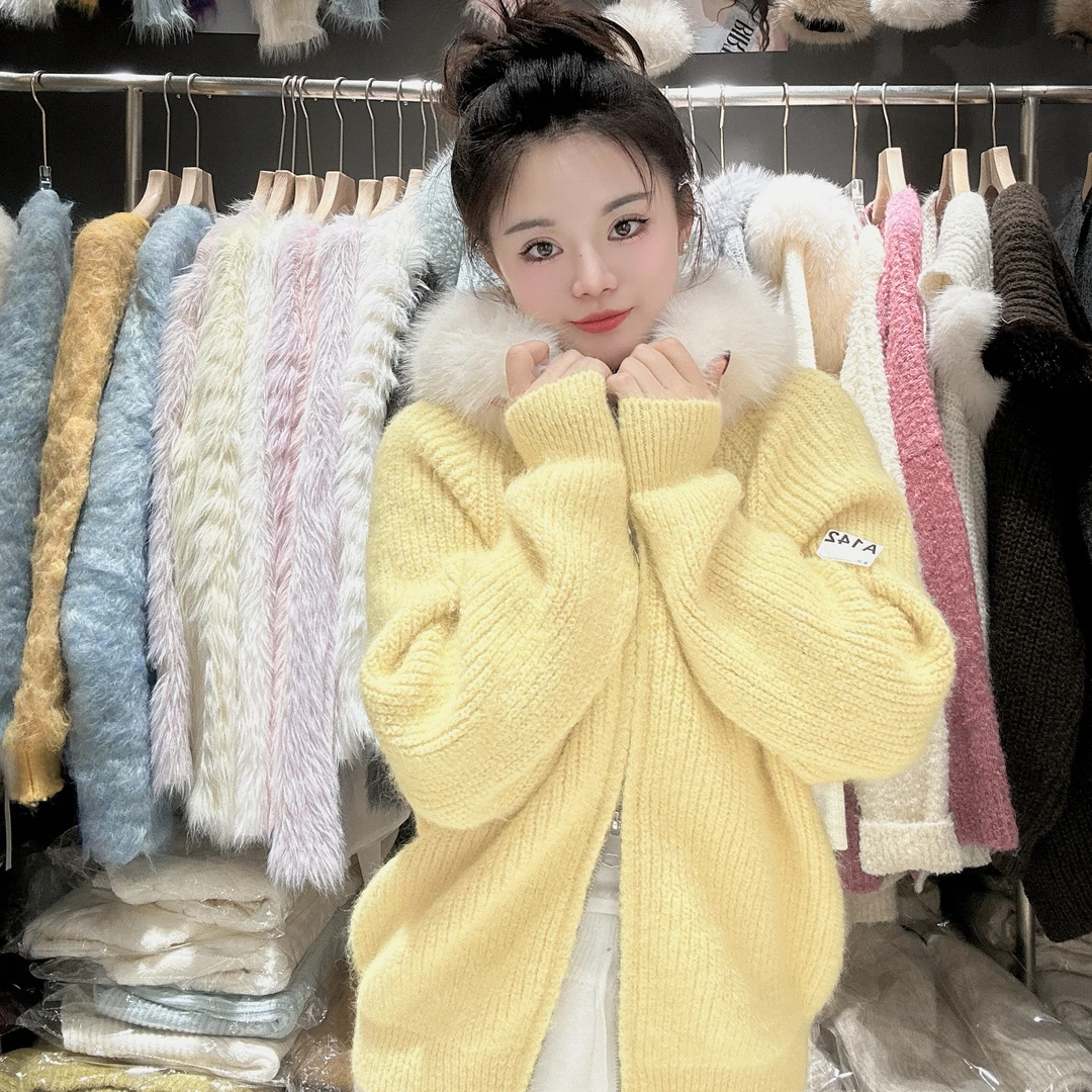 秋冬仙气甜美亮色系连帽带毛款百搭最新款时尚加厚韩版网红毛绒