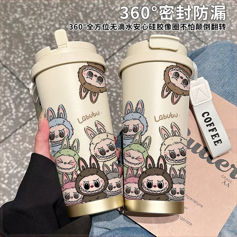 大容量316不锈钢高颜值双饮保温杯爆款七只拉布布吸管车载咖啡杯