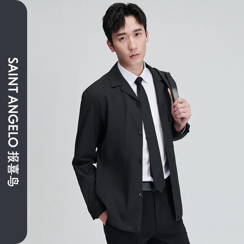 【衬衫款】报喜鸟2025春季新款男士时尚休闲商务夹克上衣外套黑色男