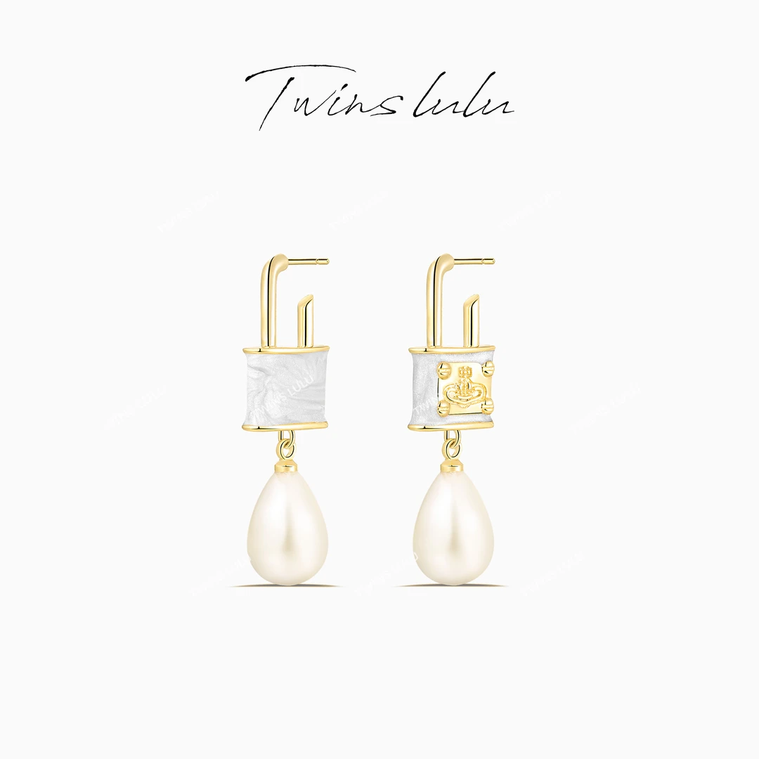 TWINS LULU 镀k金 法式气质时尚轻奢不对称锁头珠珠耳环TSL1698
