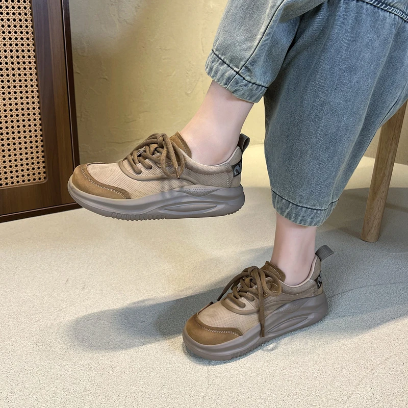 运动风休闲鞋女2025春款真皮时尚百搭厚底四季低帮单鞋T6638-81