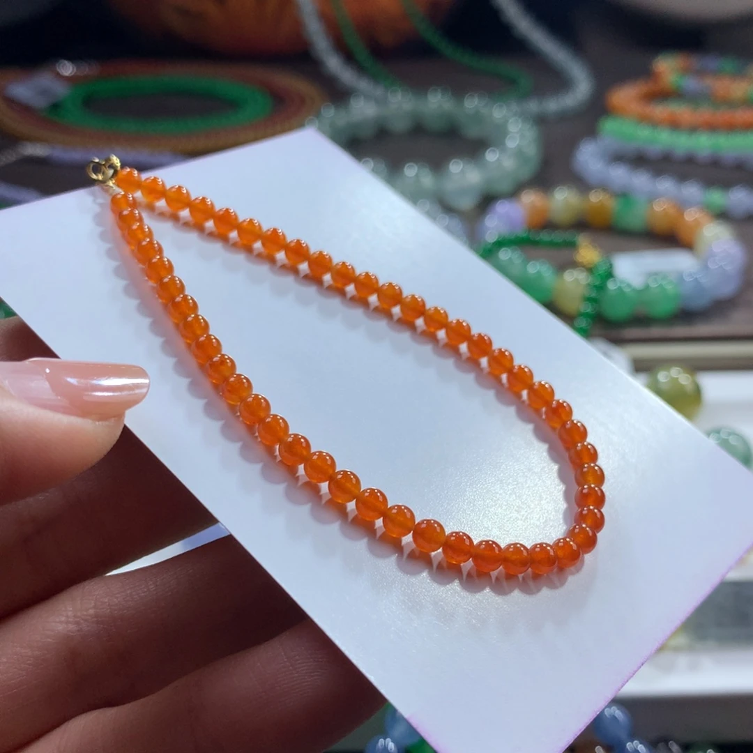 翡翠未镶嵌手链！高货同料！冰润细腻满色橘红卡3.5