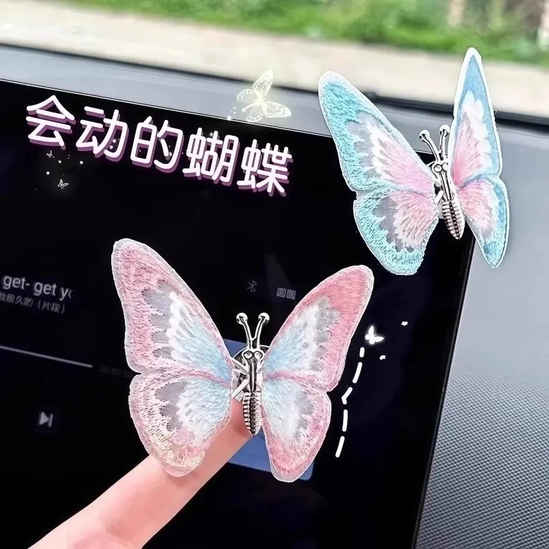 会动的蝴蝶汽车中控台出风口装饰车载小摆件治愈系车内饰品创意