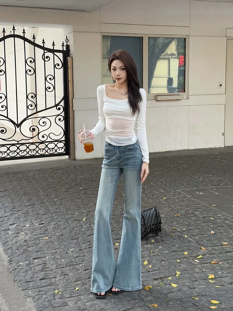 201-400设计感微喇夏季牛仔裤流苏裤子微弹力春秋高腰女裤子