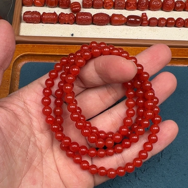 未镶嵌卡6锦红长链南红玛瑙