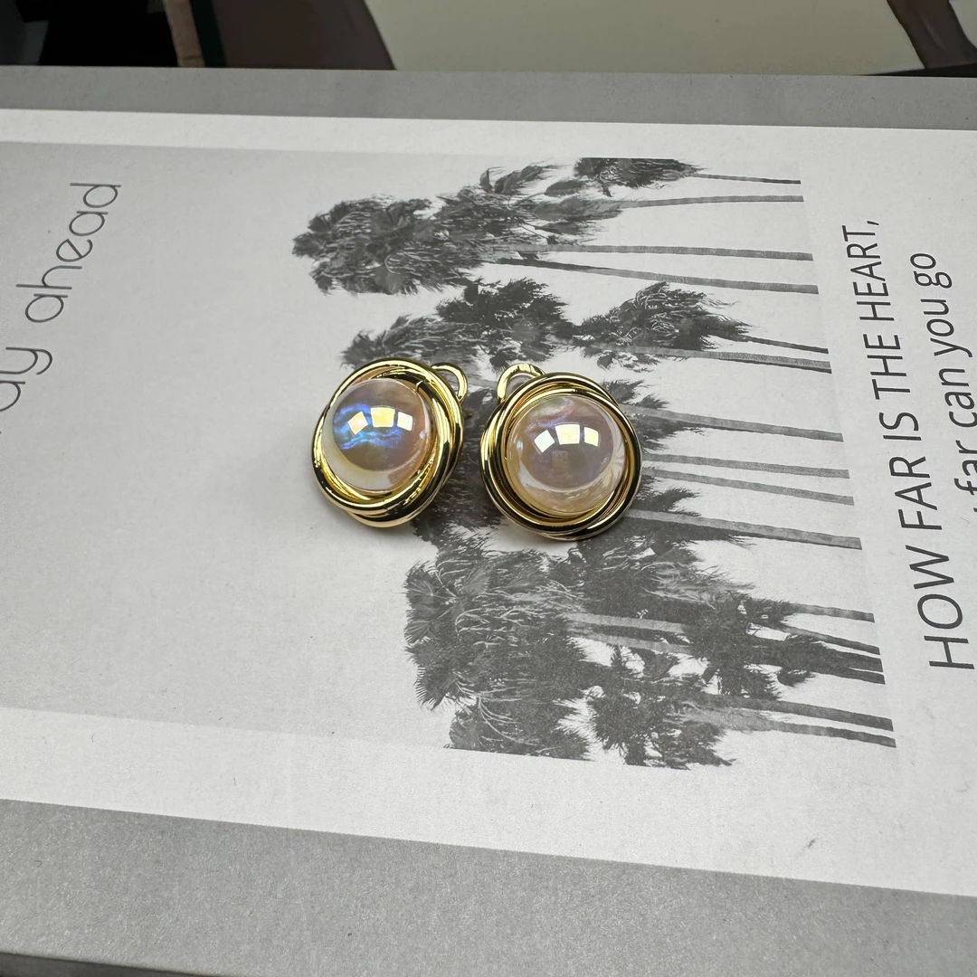 铜合金树脂耳饰 手工气质轻奢复古法式优雅中古镶嵌ed1587