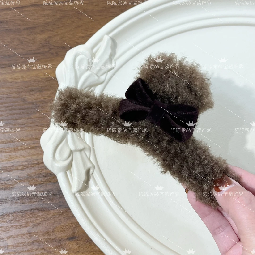 （陈陈家发饰）女法式简约奶油甜妹风发夹发卡网红咖色抓夹秋冬毛毛