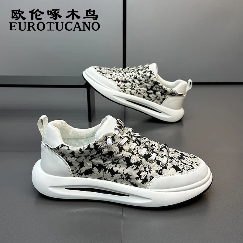欧伦啄木鸟EUROTUCANO男鞋透气厚底休闲帆布鞋子男款百搭运动板鞋