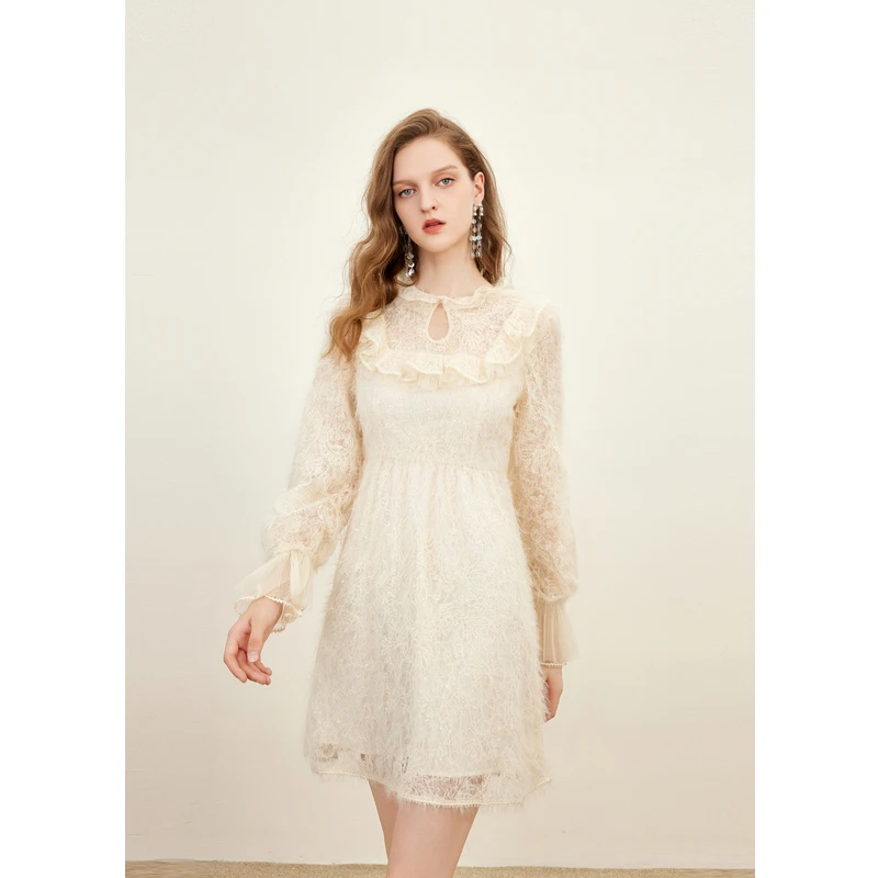 【千颂妮粉丝专享】missCOCOON法式浪漫荷叶边蕾丝连衣裙0223