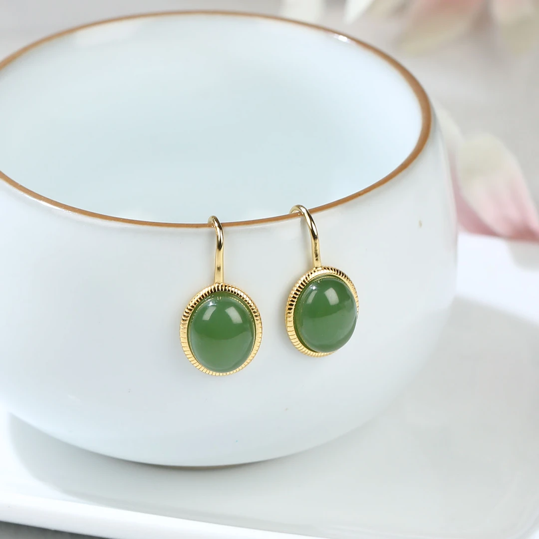 【麦子家族】天然和田玉耳饰S925银镶嵌气质时尚百搭 D0811