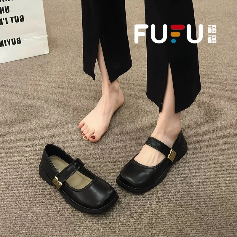 福福法式凉鞋女平底玛丽珍单鞋2025年新款百搭温柔晚晚鞋黑色皮鞋