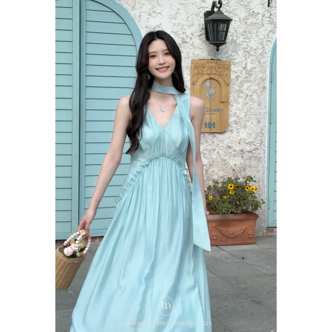 Lin/林木木     法式V领花边长款连衣裙