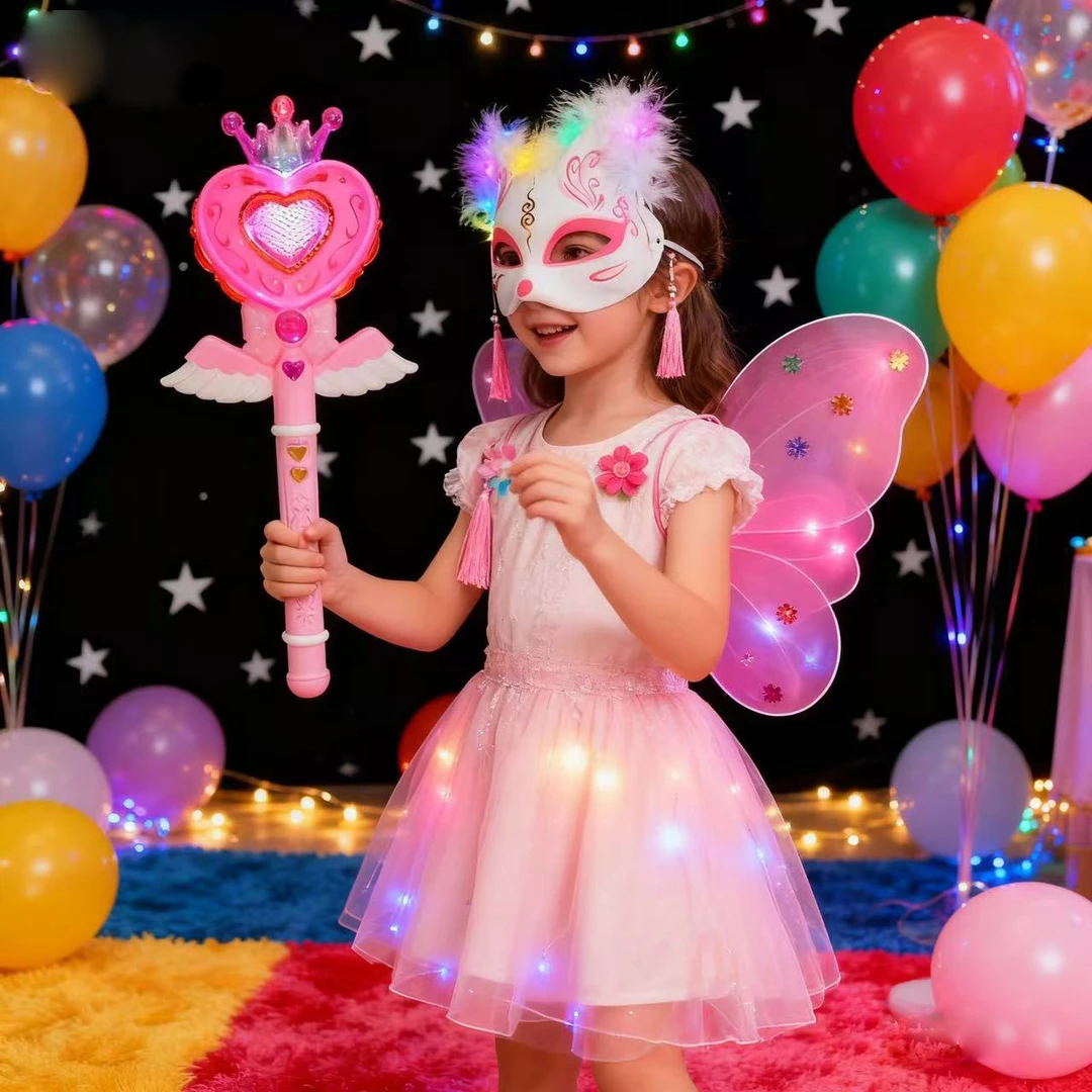 发光天使蝴蝶翅膀女孩发光背饰小狐狸面具仙子玩具公主魔法棒发光