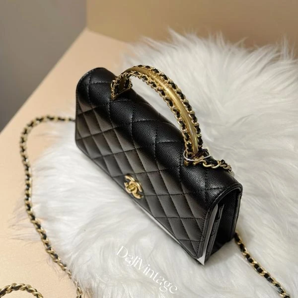 99新 Chanel/香奈儿 大吉中古/Chanel香奈儿24a黑金手柄woc斜挎包