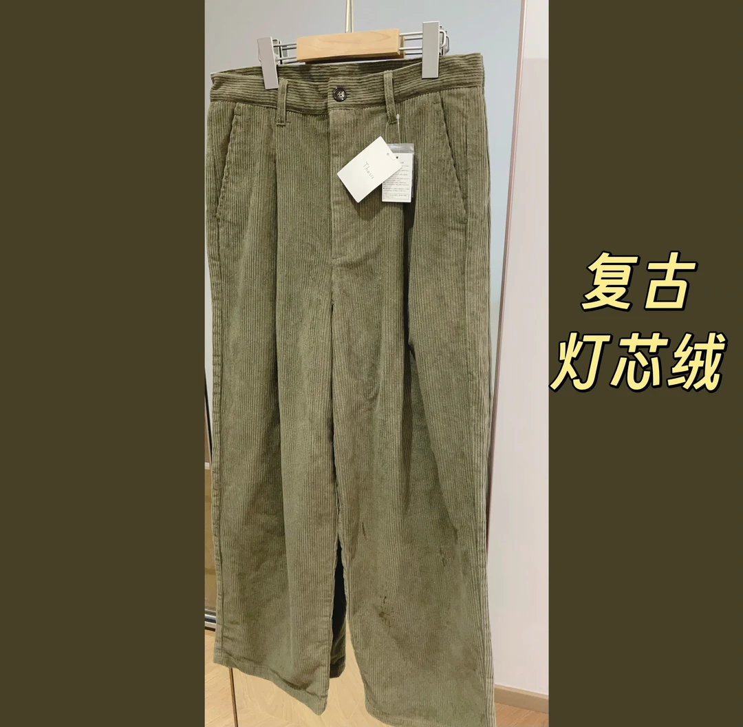 日单休闲秋冬灯芯绒条绒复古文艺经典阔腿休闲裤女士长裤