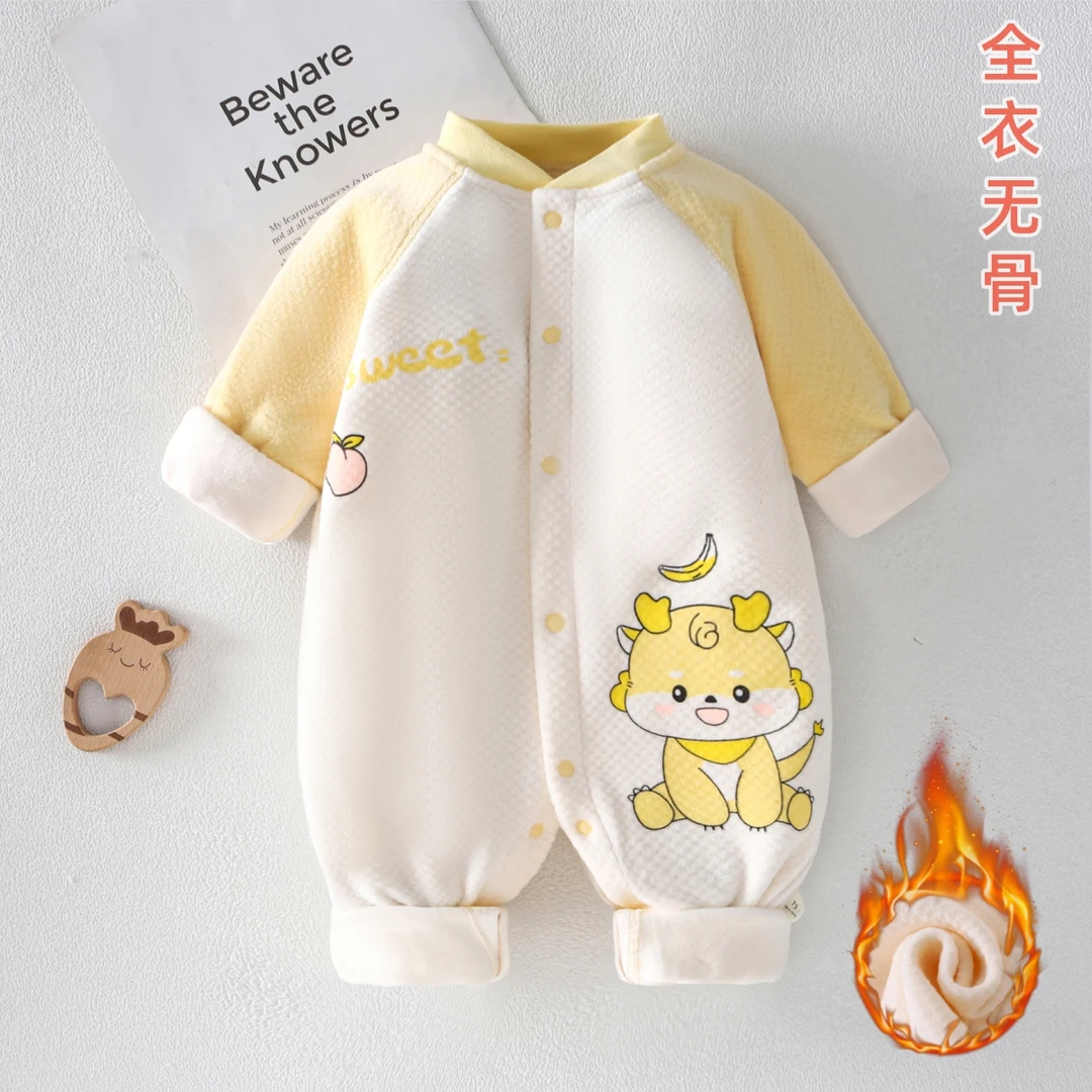 婴儿连体衣秋冬加绒加厚保暖套装男女宝睡衣秋装新生儿春季爬服