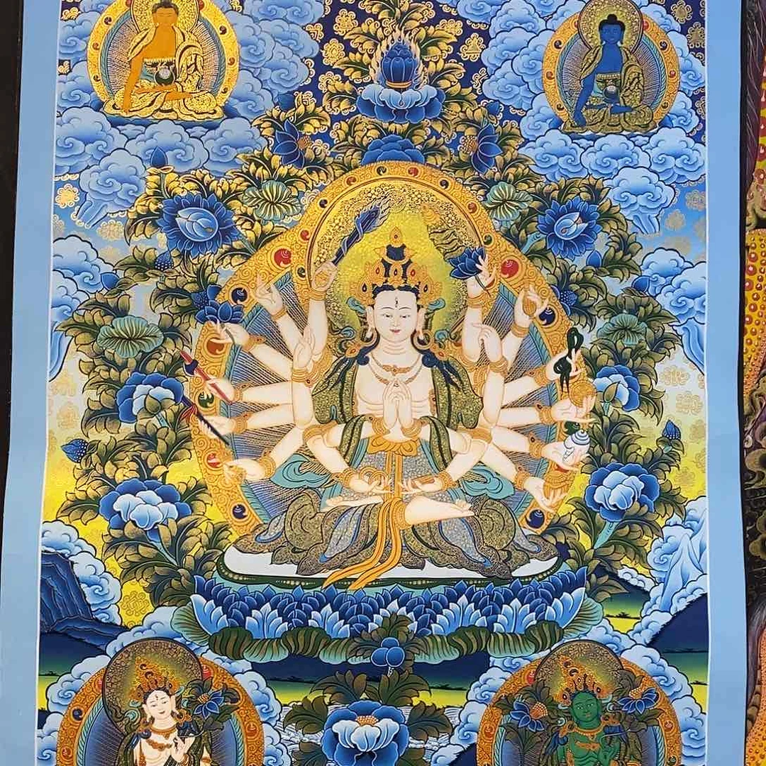 梅***茶卷轴画纯手绘唐卡准提佛母75✖️50厘米左右