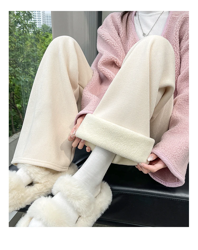 加绒加厚直筒宽松显瘦高腰垂感休闲阔腿裤
