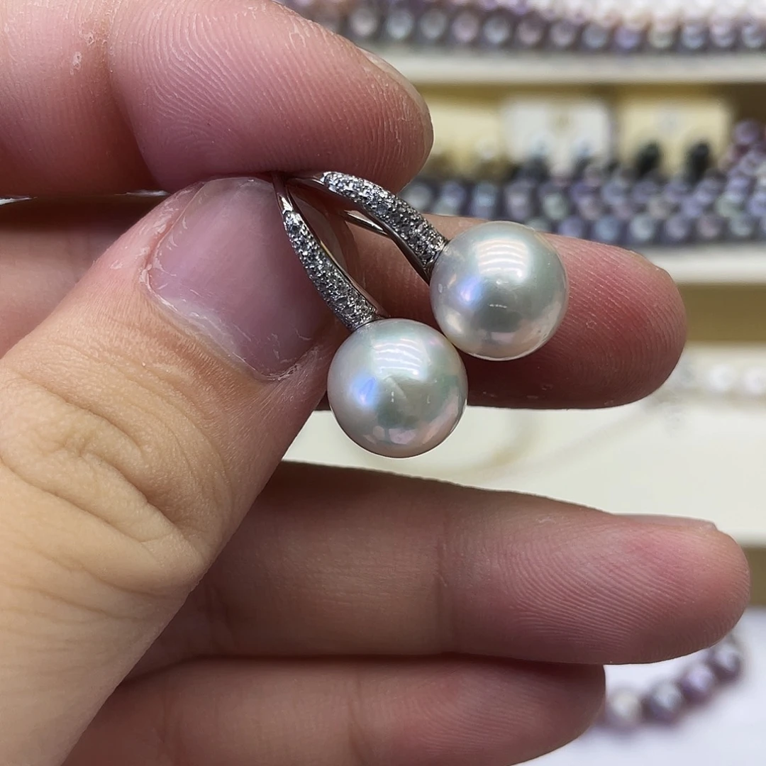 银S925镶嵌淡水珍珠耳饰