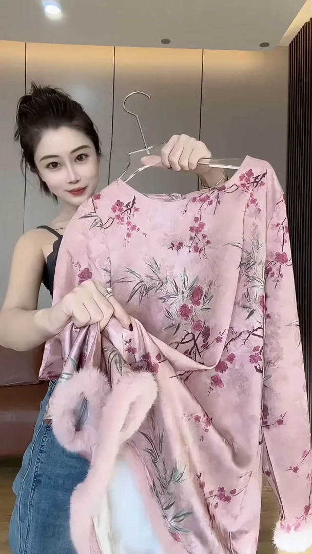 优雅新中式缎面衬衫女2025新款时髦复古印花衬衫国风宽松上衣