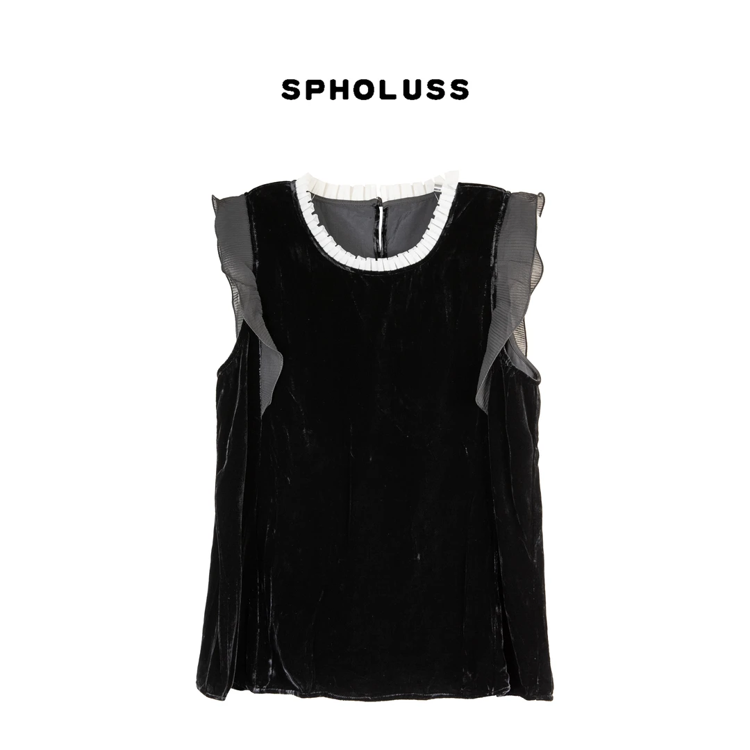 【丝芙玉禄】【K443】重磅100%真丝丝绒拼接花边重工真丝丝绒上衣