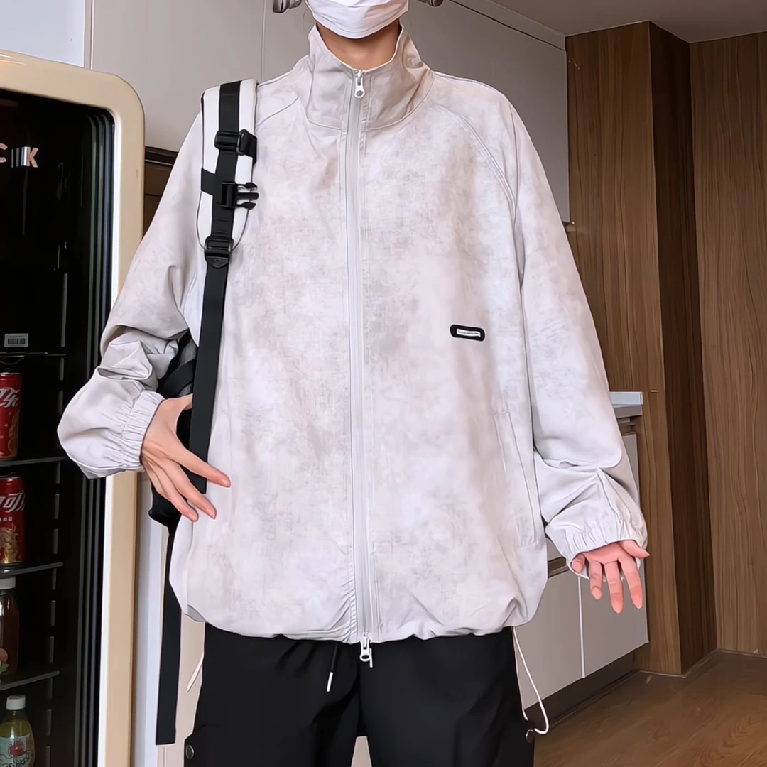 K•WEH夏季韩版防紫外线户外轻薄透气凉感宽松速干立领扎染防晒服