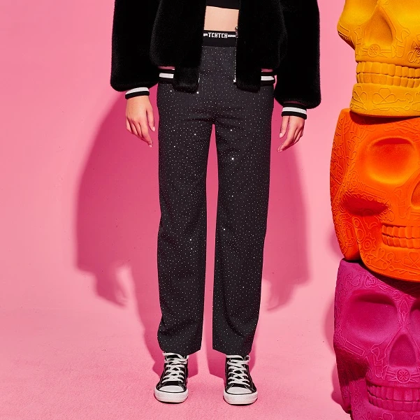 TCH潮牌潮流烫钻时尚满天星灰色休闲时尚款秋季长裤T69D206055