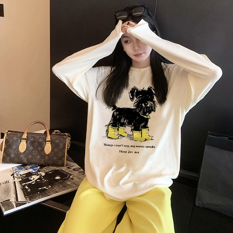 港味ins狗狗t新款秋冬款长袖圆领情侣打底衫网红洋气炸街女装上衣