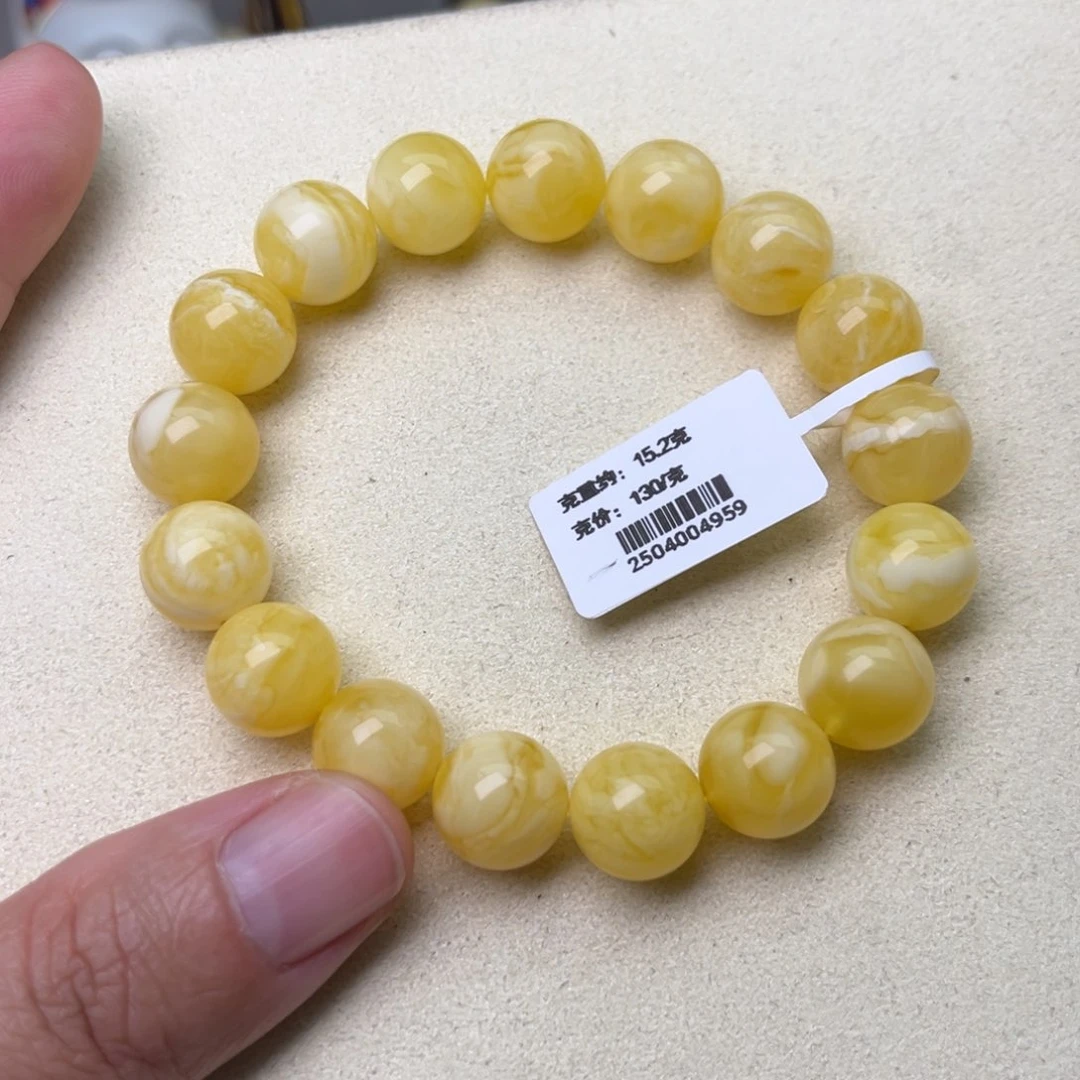 手链蜜蜡未镶嵌11大加圆珠橘底瓷白花