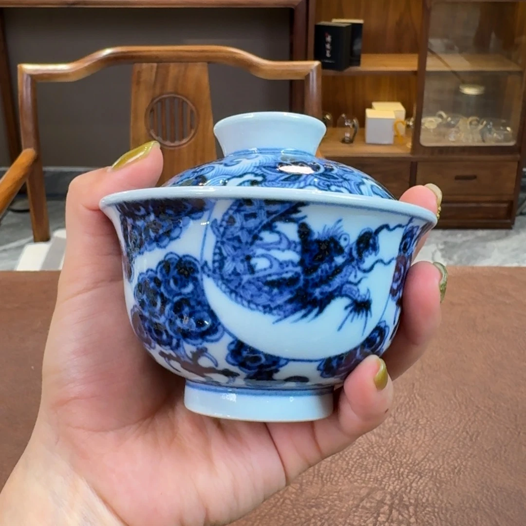 元青花鱼化龙盖碗