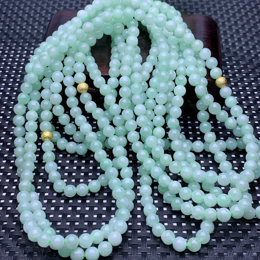 卡5mm+缅甸天然a货翡翠玉项链白色妈妈百搭绿色珠珠长链玉手串